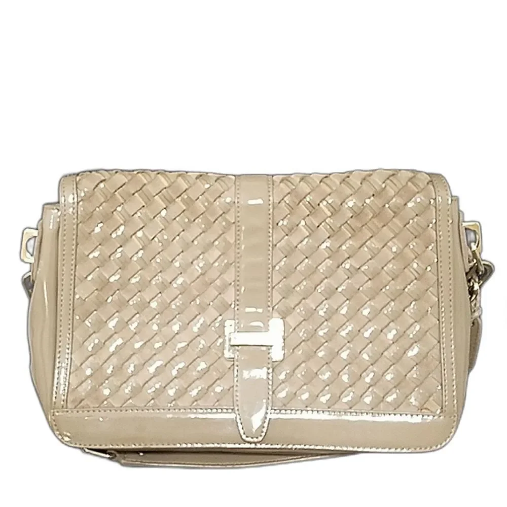 Cole Haan Patent Leather Nude Woven Heritage weave messenger flap Shoulder Bag